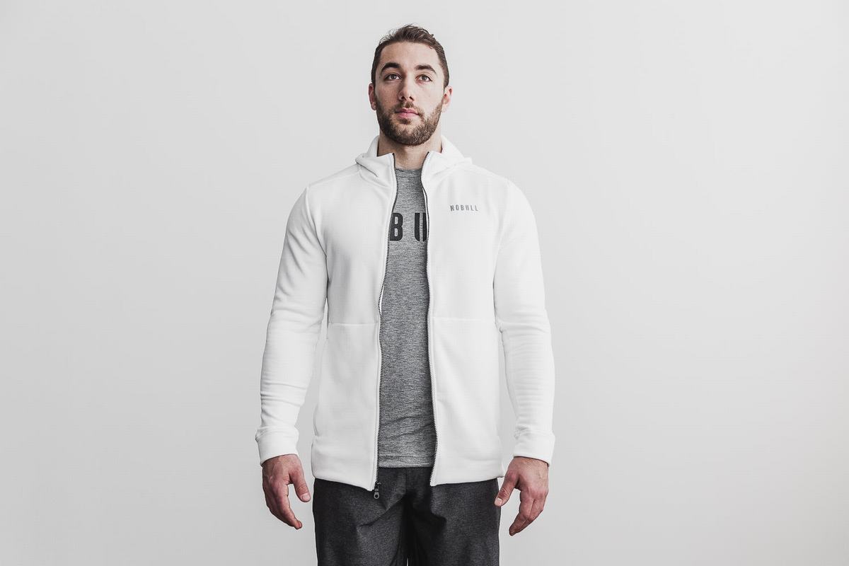 Nobull Performance Zip-up Men's Hoodie White | Australia (GZ3427)